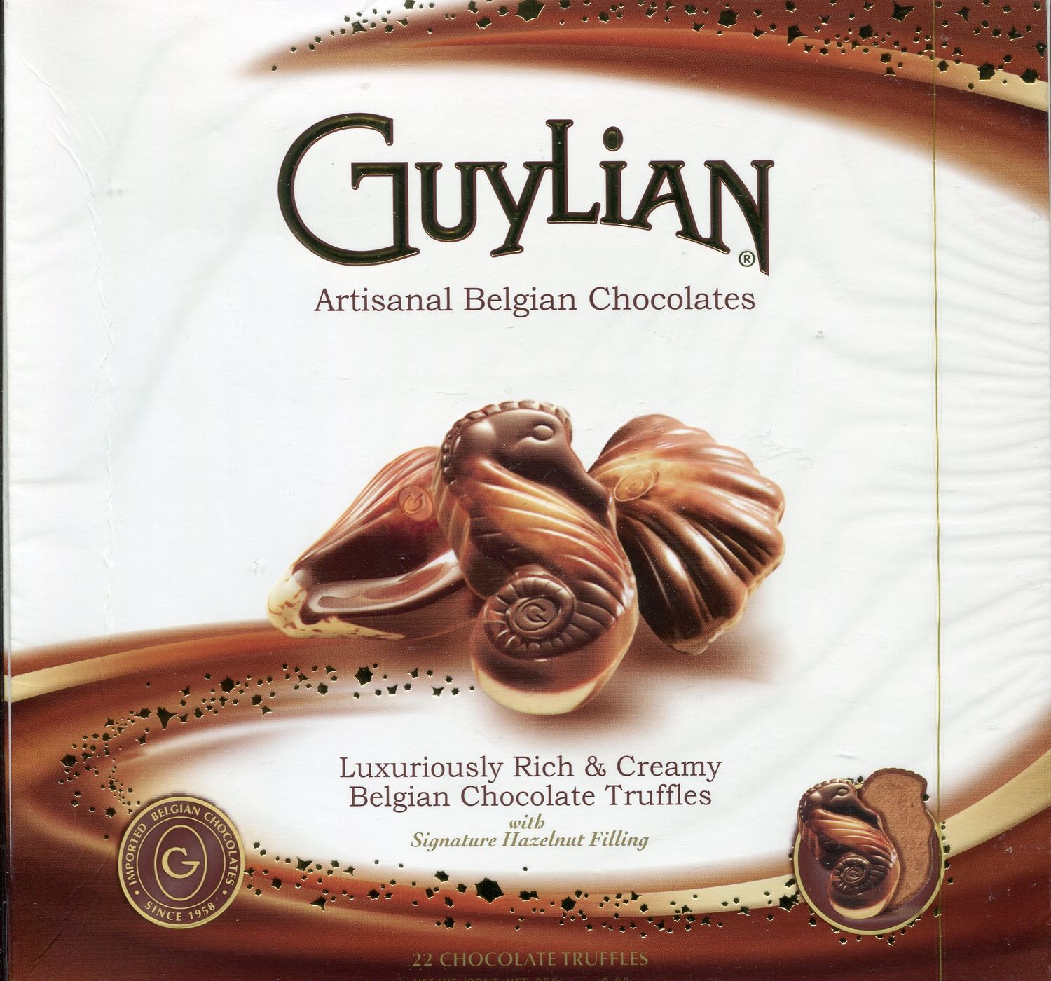 Guylian Belgium Chocolates 22 Piece Artisinal Seashell Truffles, Hazelnut Filling, 8.8 Ounce