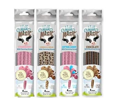 Milk Magic Milk Flavoring Straws, 4-Pack Bundle (16 count), Chocolate, Strawberry, Cotton Candy, Cookies &amp; Cream Cereal Straws