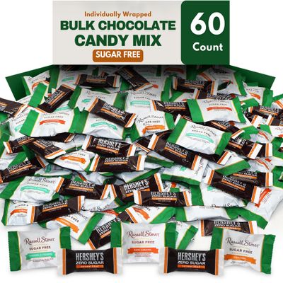 Bulk Sugar Free Chocolate Caramel Candy Variety Pack - 60 Pieces Bulk Zero Sugar Assorted Chocolate Bars Mix Candy For Party, School Snacks, and Office Treats