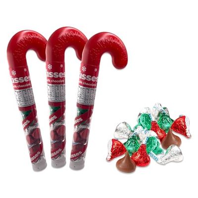 Hershey Kisses Christmas Candy Cane Tube 3 Pack of Chocolate Filled Candy Canes, Christmas Hershey Kisses Bulk, Christmas Candy Stocking Stuffer, Hershey Candy Cane Kisses