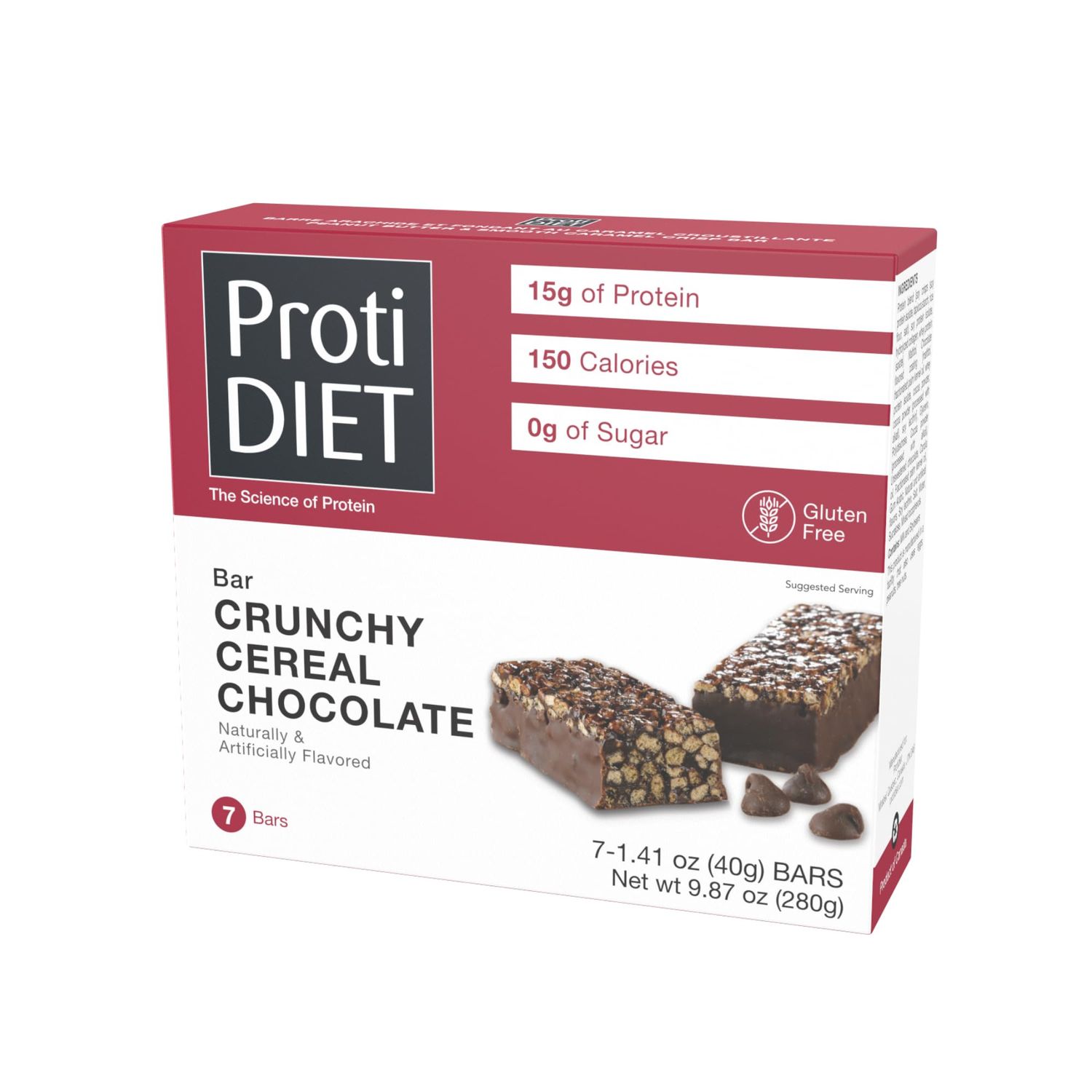 ProtiDIET Gluten Free Crunchy Cereal Chocolate Fiber Protein Bars - High Protein Snacks, Perfect On-the-Go Nutrition Snacks to Support a Busy and Active Lifestyle - 7 Protein Bars Per Box