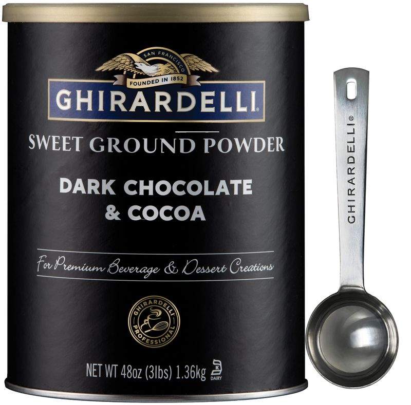 Ghirardelli Sweet Ground Dark Chocolate &amp; Cocoa Powder, 3 Pound Can (Pack of 1) with Ghirardelli Stamped Barista Spoon