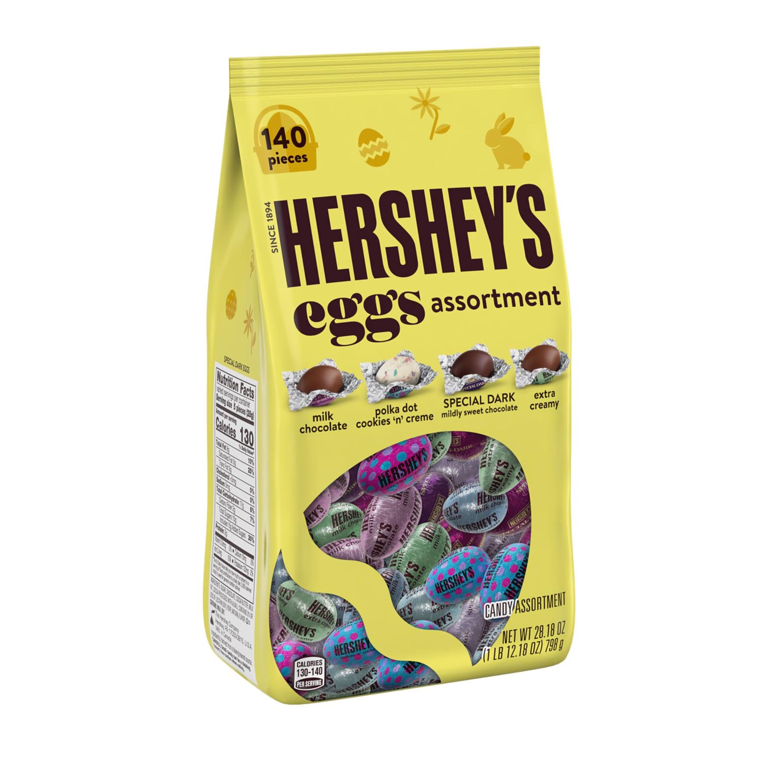 HERSHEY&#39;S Assorted Flavored Eggs, Easter Candy Bag, 28.18 oz (140 Pieces)