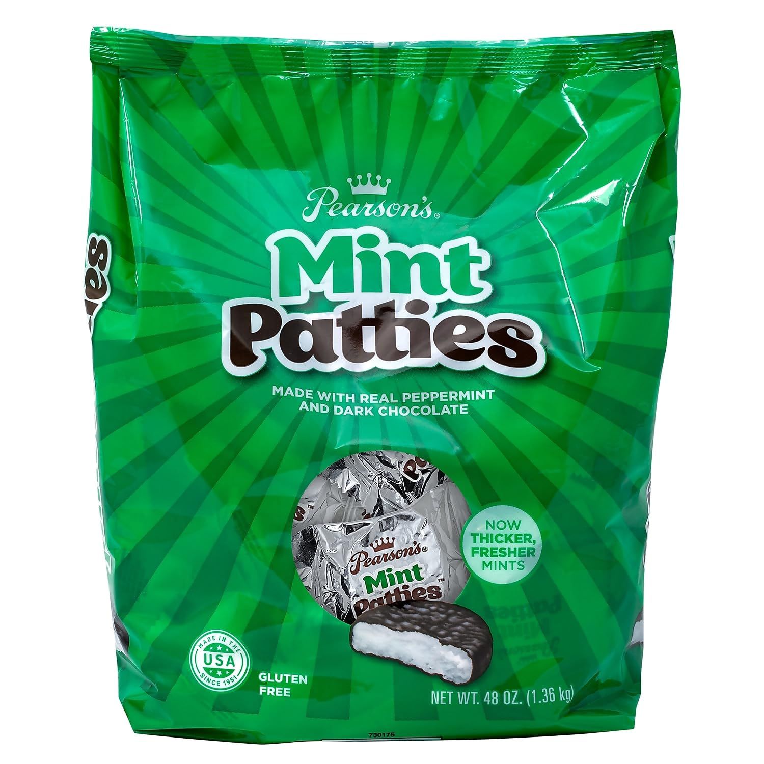Pearson&#39;s Mint Patties | Made with Decadent Dark Chocolate and Real Peppermint | 48 Oz Bag | Individually Wrapped