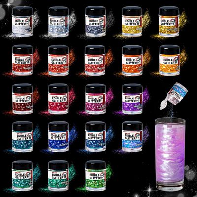 Fantastory Edible Glitter for Cocktails, Drinks, 21 Colors(3g) Luster Dust Edible for Beverage, Wine,Desserts,Jello,Chocolates,Cookie Decorations -Odorless,Vegan,Sugar&amp;Gluten Free,Unleaded