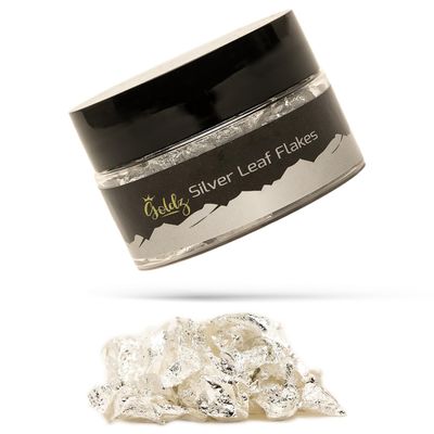 Edible Real Silver Leaf Flakes 50mg, Genuine Silver Leaf for (Cooking, Cupcake, Chocolate, Steak, Chocolates, Decoration, Health &amp; Spa) | Bright &amp; Shine Large Silver Flakes