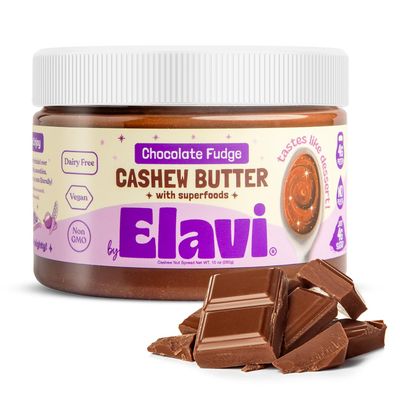 ELAVI Keto Cashew Butter Jar - Gut-Friendly, Low-Sugar Dessert Spread | Vegan, Kid-Friendly, No Added Sugar, No Stevia, No Sugar Alcohols, No Erythritol, No Palm Oil (10 Ounces, Chocolate Fudge)