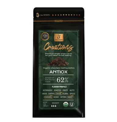 U Organic Dark Chocolate Melting Wafers Extra High Flavanol Content, Fresh from our Farm - Baking, Dipping, Enrobing, Molding and Glazing (Creations 62% ANTIOX, 1.1 Lb)