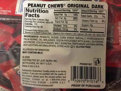 Original Dark Chocolate Goldenberg's Peanut Chews 225 Count , 4 Lbs From (Jersey Candy Company)