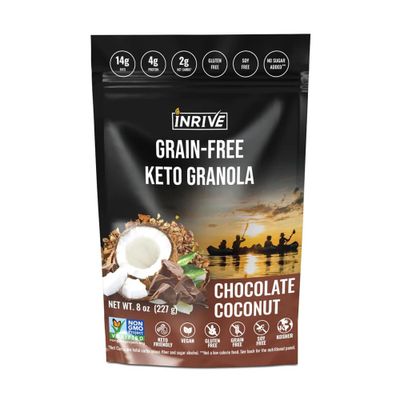 Inrive Keto Grain Free, Gluten Free Granola (Chocolate Coconut), Non GMO, No Sugar Added, Soy Free, Vegan, Kosher, 1 Pack