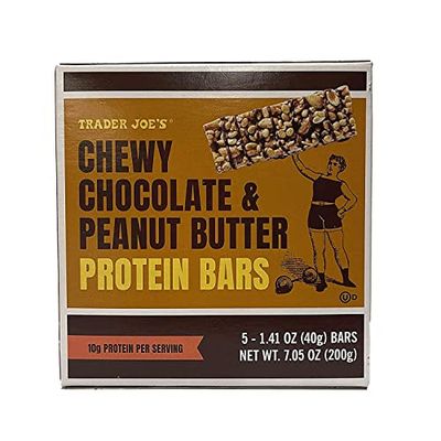 Trader Joe&#39;s Chewy Chocolate &amp; Peanut Butter Protein Bars - 5 Bars in a Box - 10g Protein Per Serving