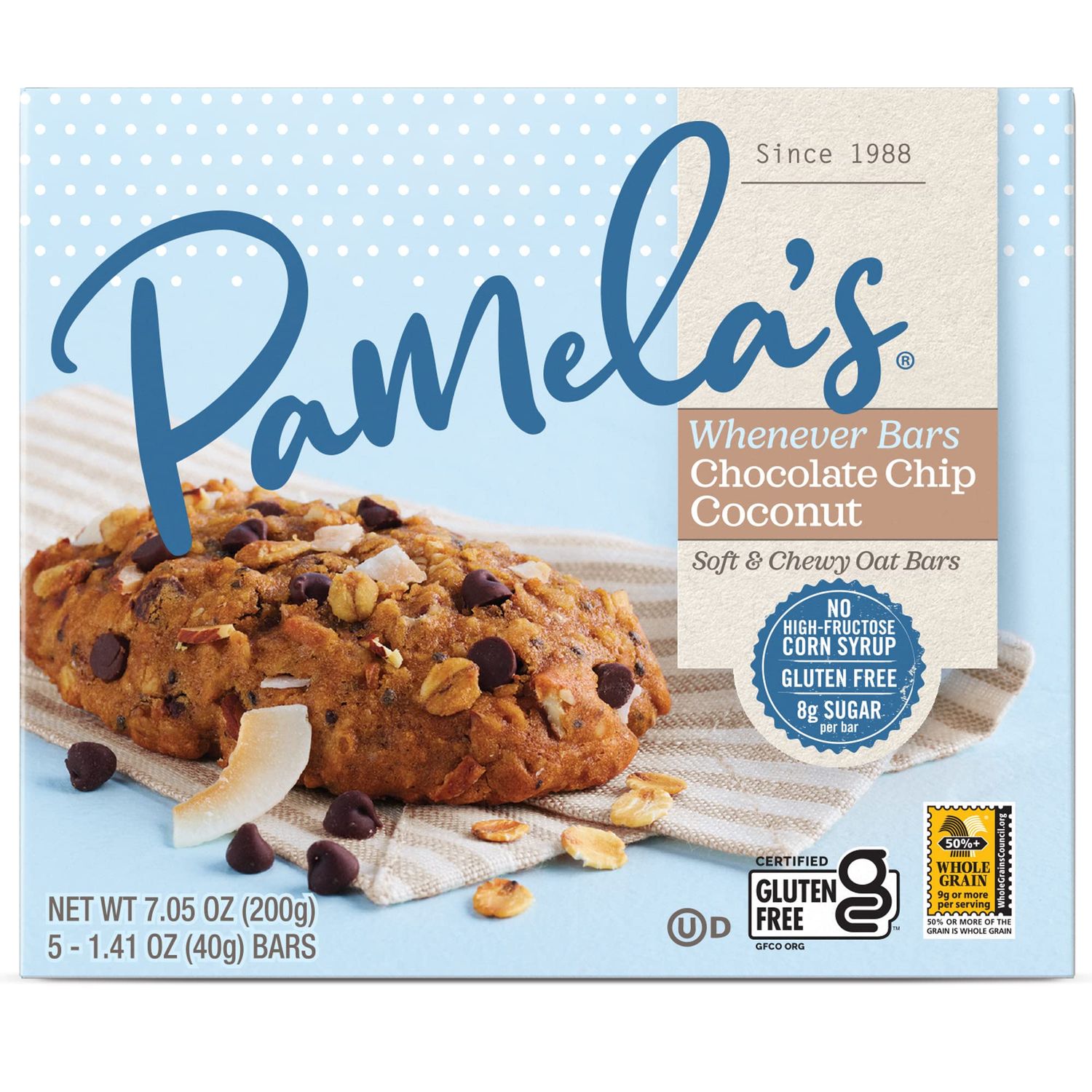 Pamela's Products Gluten Free Whenever Bars, Chocolate Chip Coconut (5 Count, 1.41 Oz Each)