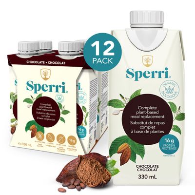 Sperri Plant-Based Meal Replacement Shake - Organic Protein Drink Made with Hemp &amp; Pea Protein - Vegan Gluten-Free Dairy-Free Ready to Drink Nutrition Shake - Chocolate Flavor, 4.6 fl. oz (12 Pack)