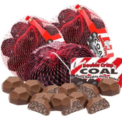 Funny Holiday Gift Packs, Chocolate Coal Mesh Covered Sacks, Stocking Stuffers, Christmas Candy Bowl Fillers, and More, 3 Pack, 3.4 Ounces