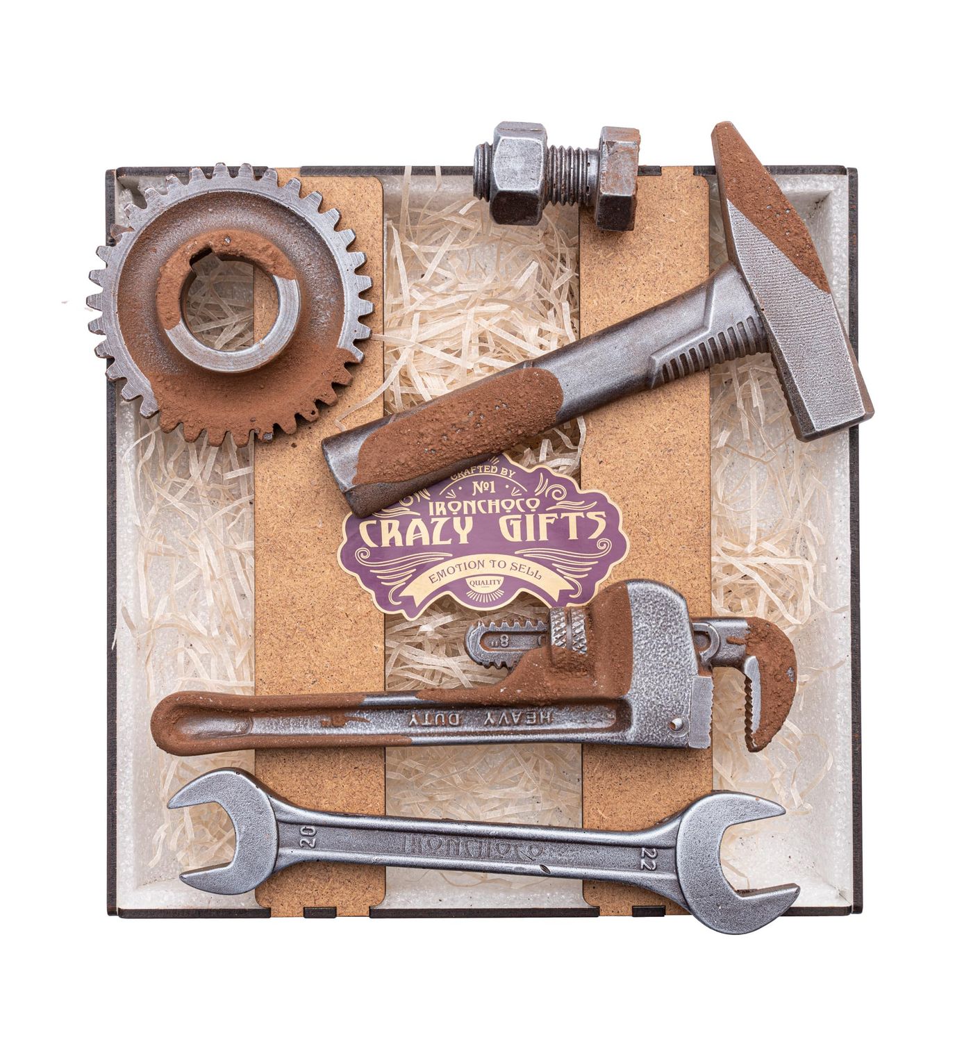 Chocolate Toolbox Gift Set - Fancy Chocolate Gift Box for Men, Large Set of 5 Artisan Chocolate Tools, Realistic Solid and Life-Sized Gift Chocolates for Him
