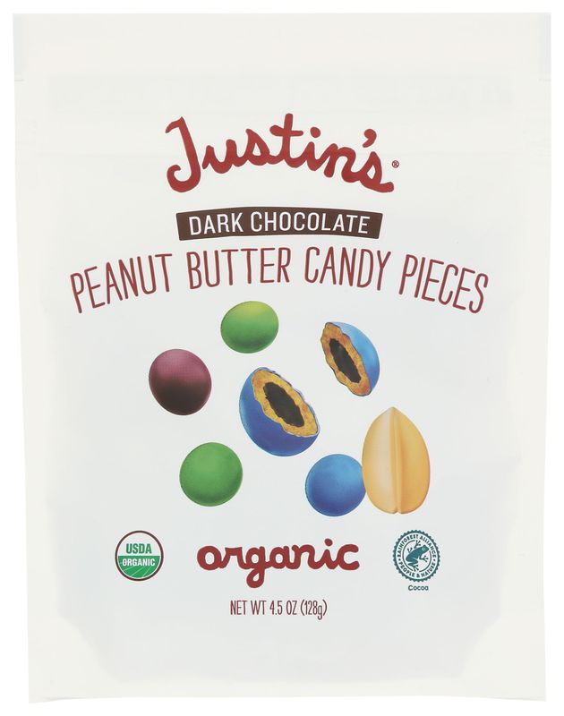 Justins Organic Dark Chocolate Peanut Butter Candy Pieces, 4.5 Oz, 6 Pack