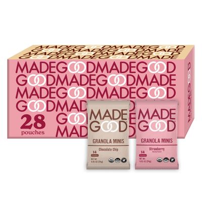 MadeGood Granola Minis Chocolate Chip &amp; Strawberry Variety Pack (28 Count) Gluten Free and Organic Snacks
