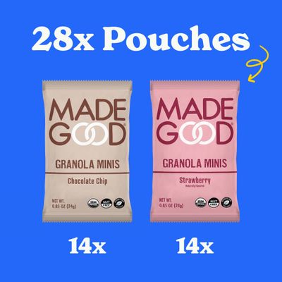 MadeGood Granola Minis Chocolate Chip &amp; Strawberry Variety Pack (28 Count) Gluten Free and Organic Snacks