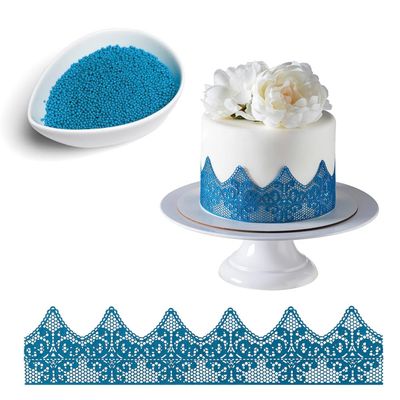 Art-Sweet Edible Lace for Cakes - Pre-Made Cake Lace with Sprinkles - Ready to Use Sugar Lace for Cake Decoration (Blue)