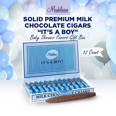 Madelaine Solid Premium Milk Chocolate It's a Boy Baby Shower Favors Gift Box - Made with Cocoa Bean &amp; Swiss-Formulated Chocolate - 12 Count Individually Wrapped in an Elegant Hard Box