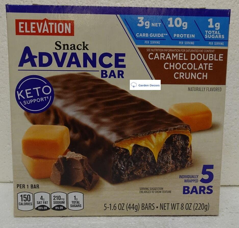 Elevation Caramel Double Chocolate Crunch Snack Advance Bar Keto Support 8oz 220g