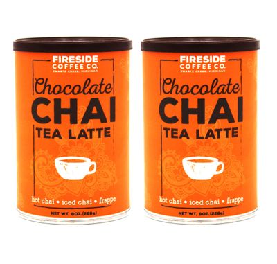 Fireside Coffee Company - Chocolate Chai Tea Latte - 2 Pack of 8oz Canisters - Easy Instant Flavored Chai Tea Served as Hot Chai, Iced Chai, or Frappe - Chocolate Chai Tea Latte