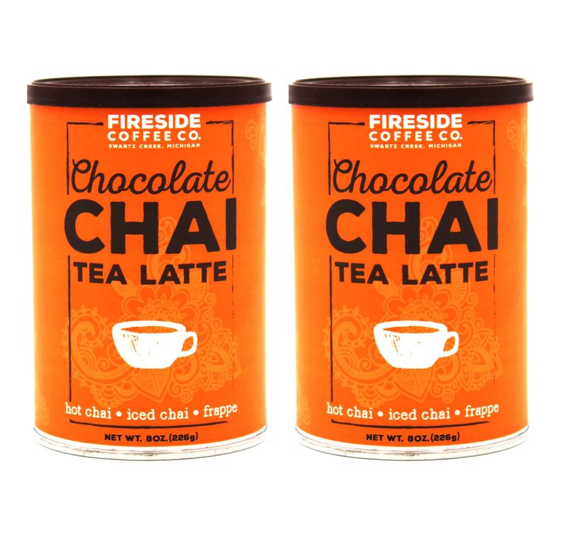 Fireside Coffee Company - Chocolate Chai Tea Latte - 2 Pack of 8oz Canisters - Easy Instant Flavored Chai Tea Served as Hot Chai, Iced Chai, or Frappe - Chocolate Chai Tea Latte