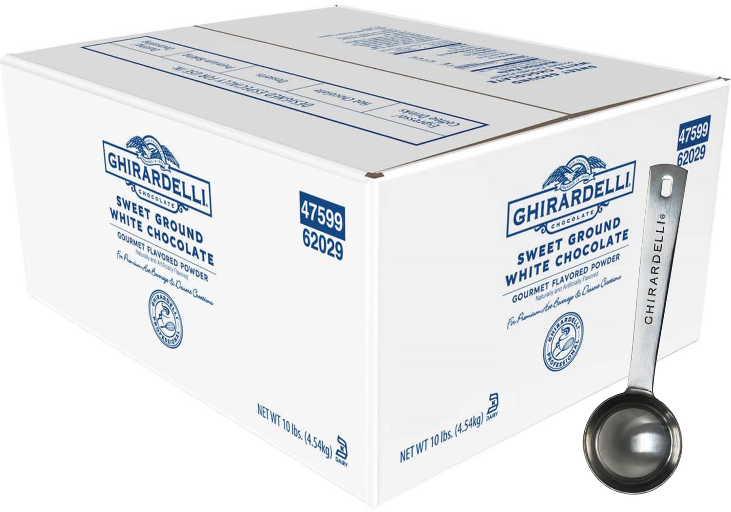 Ghirardelli Sweet Ground White Chocolate Gourmet Flavored Powder, 10 Pound Box with Ghirardelli Stamped Barista Spoon