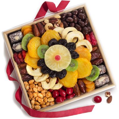 A Gift Inside Festive Holiday Dried Fruit, Nuts &amp; Chocolates Gift Tray