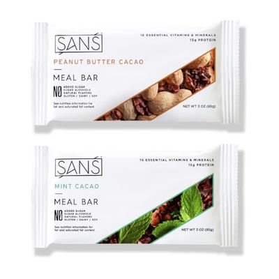 SANS Chocolate Lovers Meal Replacement Protein Bar | All-Natural Nutrition Bar With No Added Sugar | Dairy-Free, Soy-Free, and Gluten-Free | 17 Essential Vitamins and Minerals | (12 Pack)
