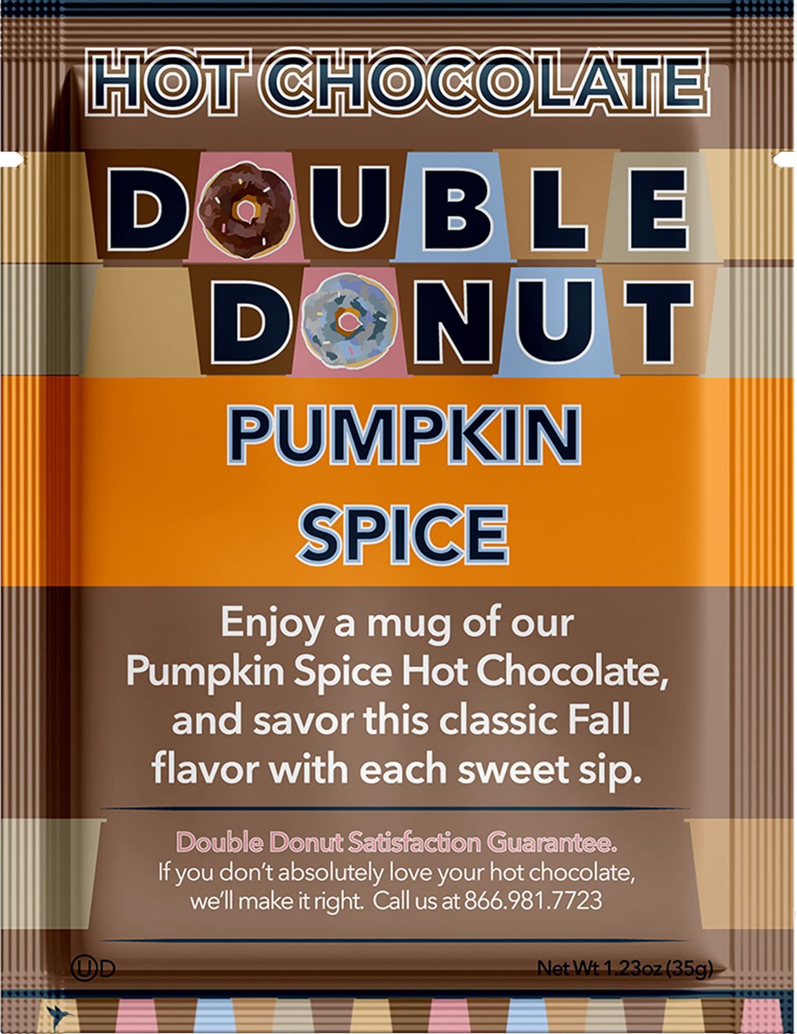 Double Donut Pumpkin Spice Hot Chocolate Mix Packets, Flavored Pumpkin Spice Hot Cocoa Mix, 32 Count