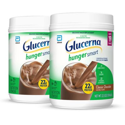 Glucerna Hunger Smart Powder, Diabetic Drink to Support Blood Sugar Management, 22g Protein, 130 Calories, Classic Chocolate, 22.3-oz Tub, 2 Count