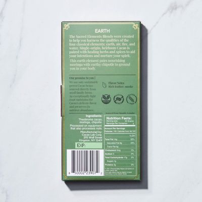 Ceremonial Grade Cacao - 100% Chocolate Unsweetened - Earth Blend: chipotle and moringa (3.53 oz / 3 Servings)