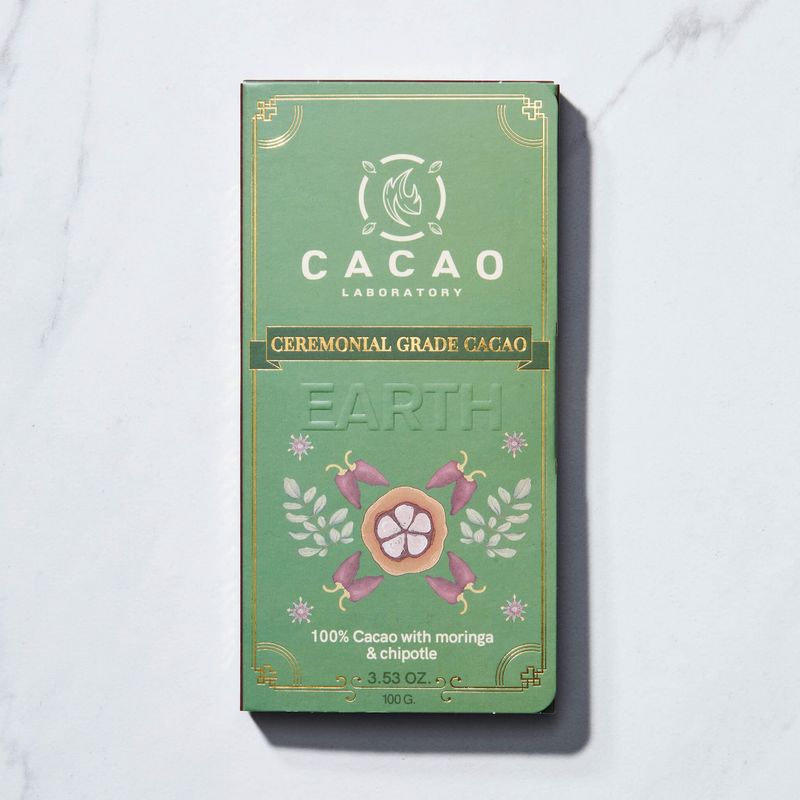 Ceremonial Grade Cacao - 100% Chocolate Unsweetened - Earth Blend: chipotle and moringa (3.53 oz / 3 Servings)