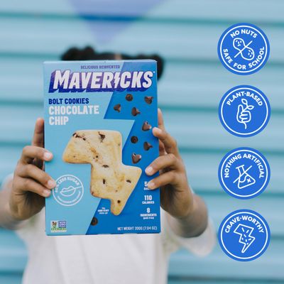 Mavericks Chocolate Chip Bolt Cookies - Healthy Cookies, Dairy Free Cookies, Vegan Friendly Chocolate Chip Cookies for Kids, Plant Based Chocolate Snack, Nut Free, 40% Less Sugar - 7 oz Box (3 Pack)
