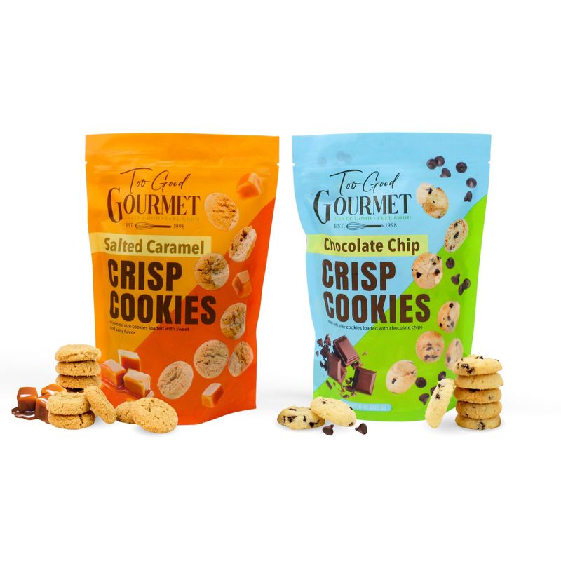 Too Good Gourmet Bite Sized Mini Cookies - Salted Caramel &amp; Chocolate Chip Cookies Crisp | Mini Snacks, Crispy Perfection in 8 oz Resealable Pouches | Irresistibly Delicious Snack (2-Pack)