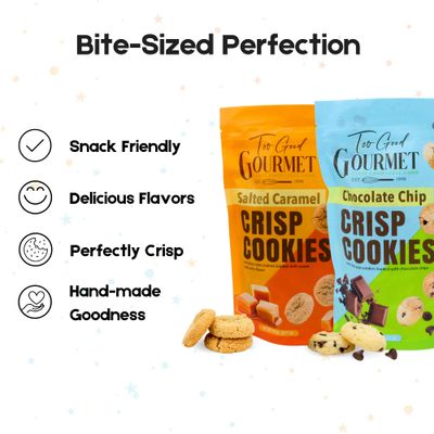 Too Good Gourmet Bite Sized Mini Cookies - Salted Caramel &amp; Chocolate Chip Cookies Crisp | Mini Snacks, Crispy Perfection in 8 oz Resealable Pouches | Irresistibly Delicious Snack (2-Pack)