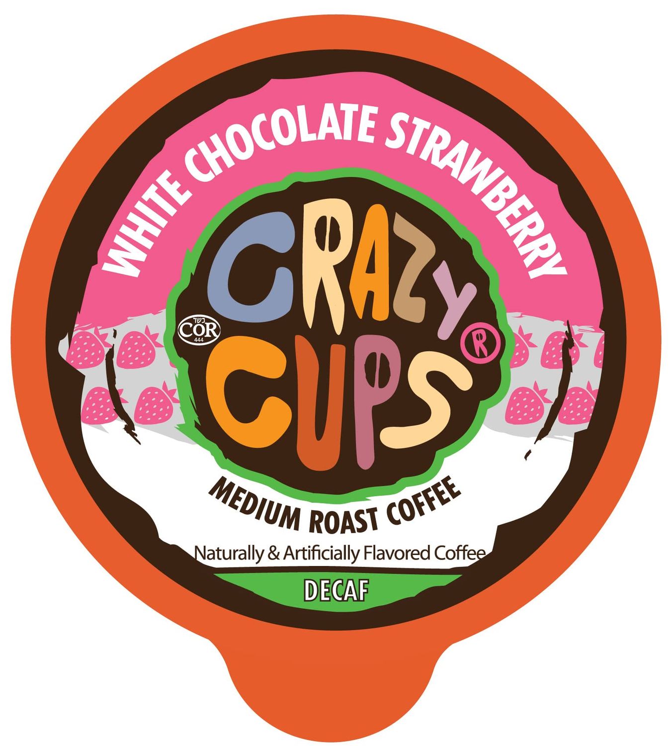 Crazy Cups Decaf Flavored Coffee Pods, Decaffeinated White Chocolate Straberry Flavored Coffee, Single Serve Hot or Iced Medium Roast Coffee for Keurig K Cups Machines, 22 Count