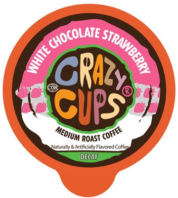 Crazy Cups Decaf Flavored Coffee Pods, Decaffeinated White Chocolate Straberry Flavored Coffee, Single Serve Hot or Iced Medium Roast Coffee for Keurig K Cups Machines, 22 Count