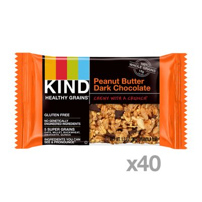 KIND HEALTHY GRAINS Peanut Butter Dark Chocolate Bars, Gluten Free Bars, 1.2 OZ Bars (40 Count)