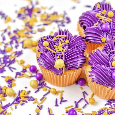Lakers Purple and Gold Sprinkles for Cake, Cookie, Cupcake Decorating, and Baking - Lakers and Mardi Gras Cake Decorations in Purple and Gold Jimmies, Nonpareils, Sprinkles with Gold Chocolate Balls