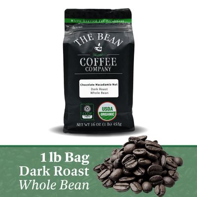 The Bean Organic Coffee Company Chocolate Macadamia Nut, Medium Roast, Whole Bean Coffee, 16-Ounce Bag