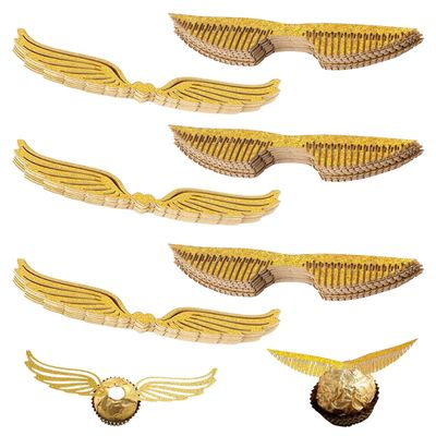 YHCHLHFF 100 Pcs Golden Snitch Wings Wizard Golden Wings Party With Glue Dots Wings Chocolate Decoration for Decorating on Chocolates Dessert Candies Birthday Cakes