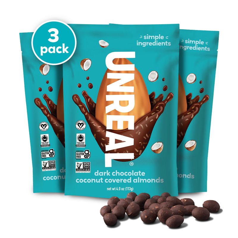 UNREAL Dark Chocolate Coconut Almonds (3 Pack) - Certified Vegan, Gluten Free, Fair Trade, Non-GMO, No Sugar Alcohols or Soy (3 bags)