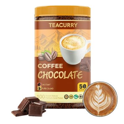 Teacurry Pure Chocolate Instant Coffee (50 Grams, 50 Cups) - Freeze Dried from 100% Arabica Coffee Beans | Black Coffee with Natural Chocolate - For Hot Coffee and Cold Coffee