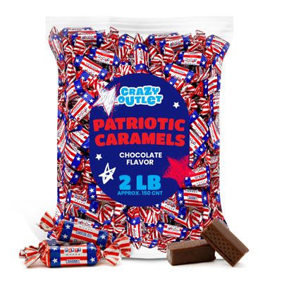 Patriotic Candy 2 Pounds - Chocolate Flavored Caramels - Independence Day Taffies - USA Flag Colors - Bulk Pack (150 Count)