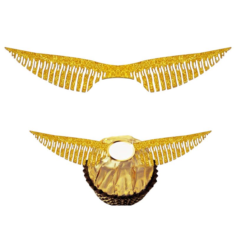50Pcs Golden Wings Chocolate Decor Wizard Party Chocolate Decoration Hollowed Wings Wafer Cupcake Toppers with Glue Point for Them Party Decor Supplies