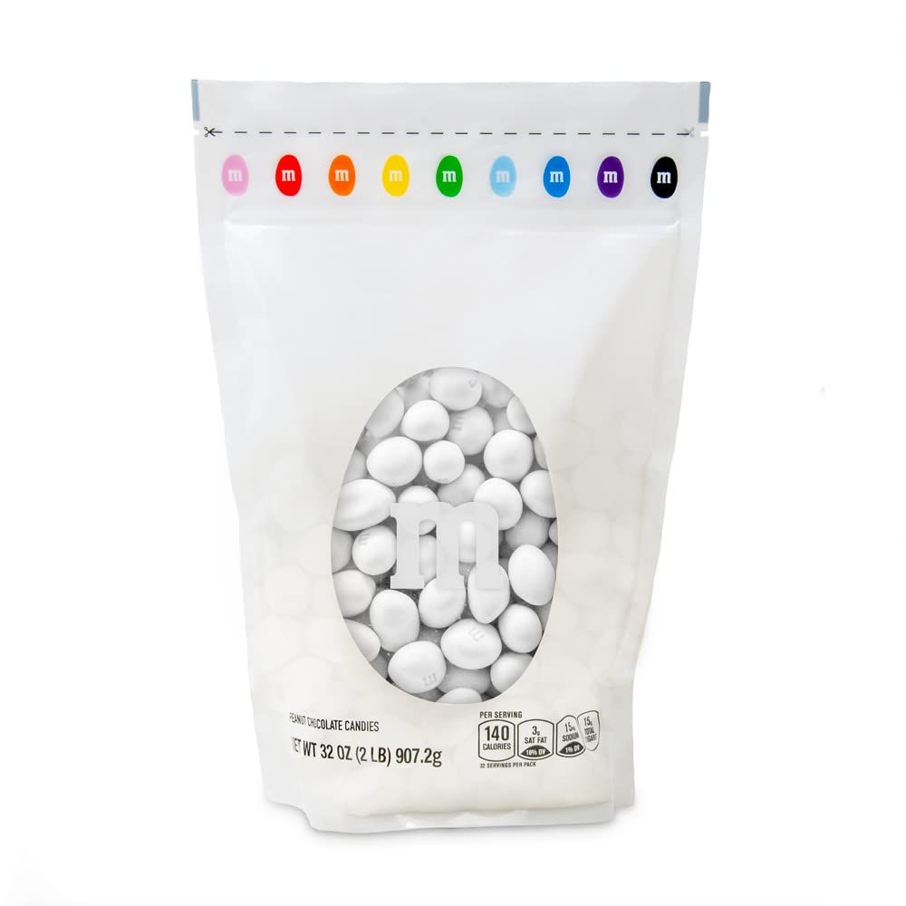 M&amp;MS White Peanut Chocolate Candy, 2lbs of Bulk Candy in Resealable Pack for Weddings, Graduations, Dessert Tables, Birthday Parties, Candy Bars &amp; Sweet Stuff for DIY Party Favors
