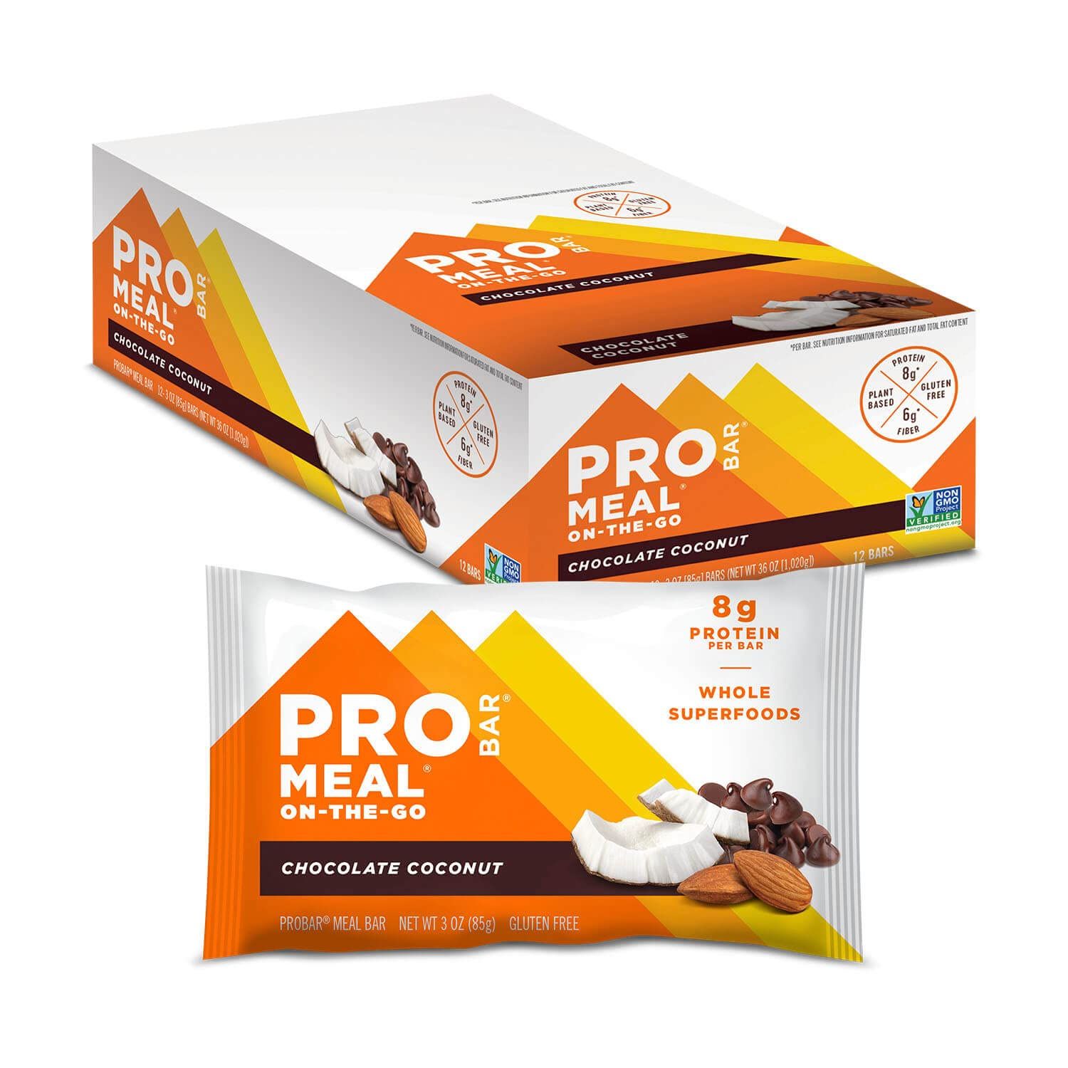 PROBAR - MEAL Bar, Chocolate Coconut, Non-GMO, Gluten-Free, Healthy, Plant-Based, Whole-Food Ingredients, Natural Energy (12 Count)