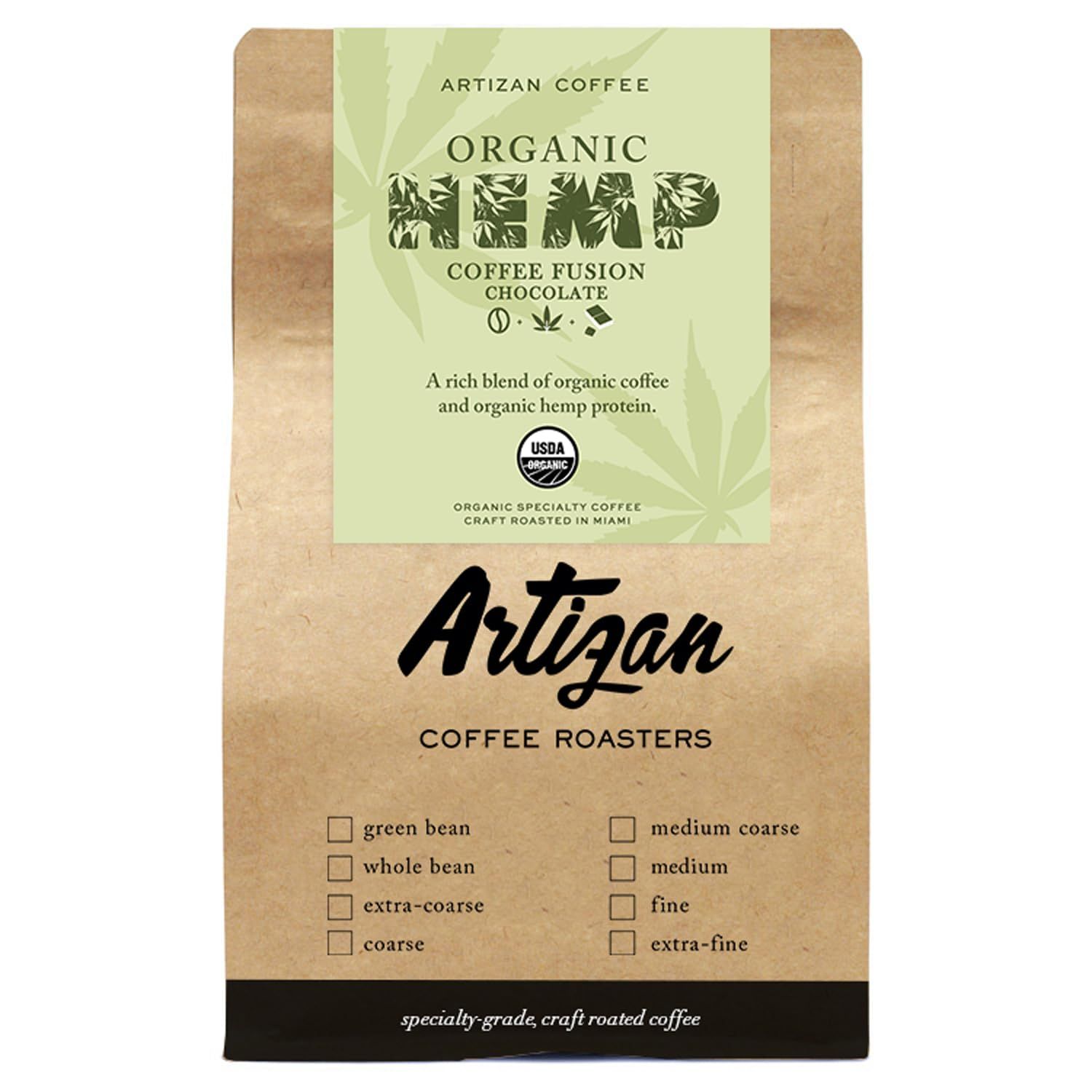 Organic Hemp Coffee Medium-Dark Roast - Artizan Coffee Roasters (Hemp + Dark Chocolate)